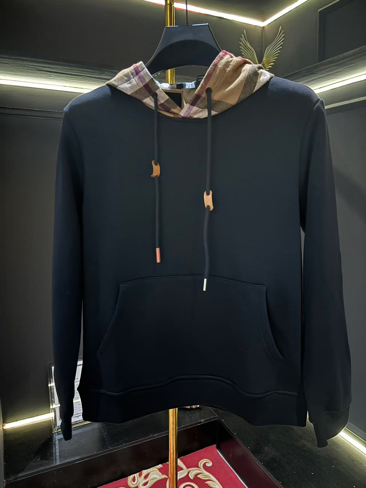 轻奢潮牌剪载格纹连帽套头卫衣男女ins潮流百搭帽衫卫衣009