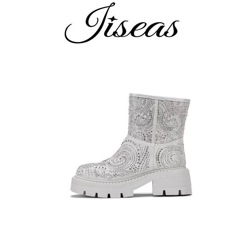 JSEAS冬季新品时尚满钻加厚皮毛一体保暖雪地靴防水防滑13D10100