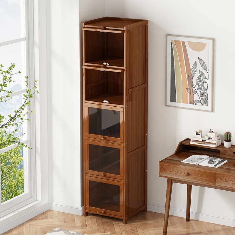 储物柜书架置物落地防尘带门格子置物架子客厅家用透明办公立柜