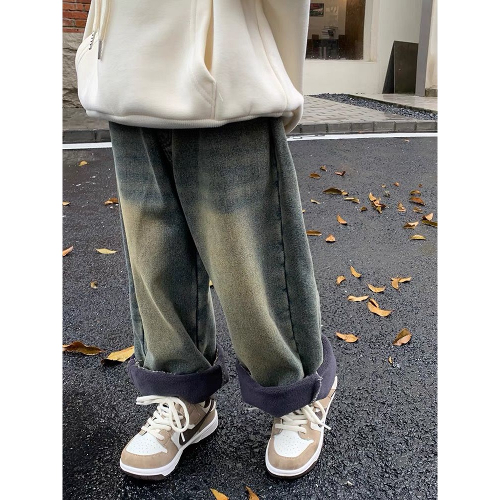 男童牛仔裤秋装儿童加绒裤子2023新款洋气直筒裤男孩休闲裤潮秋冬