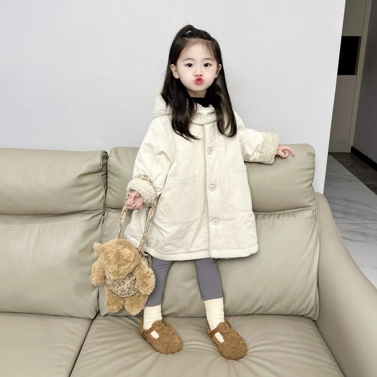 儿童秋冬装棉服洋气女童加绒加厚棉衣中长款女宝宝外套韩国童装潮