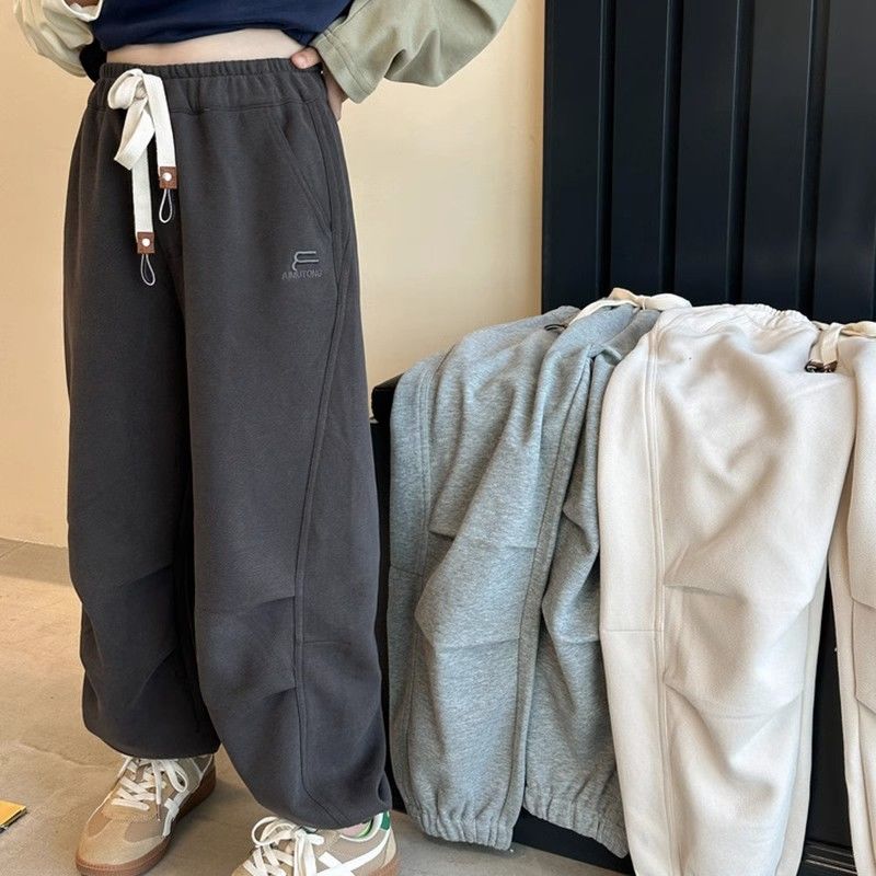 女童运动裤子加厚秋冬新款中大童宽松直筒卫裤儿童束脚休闲长裤潮