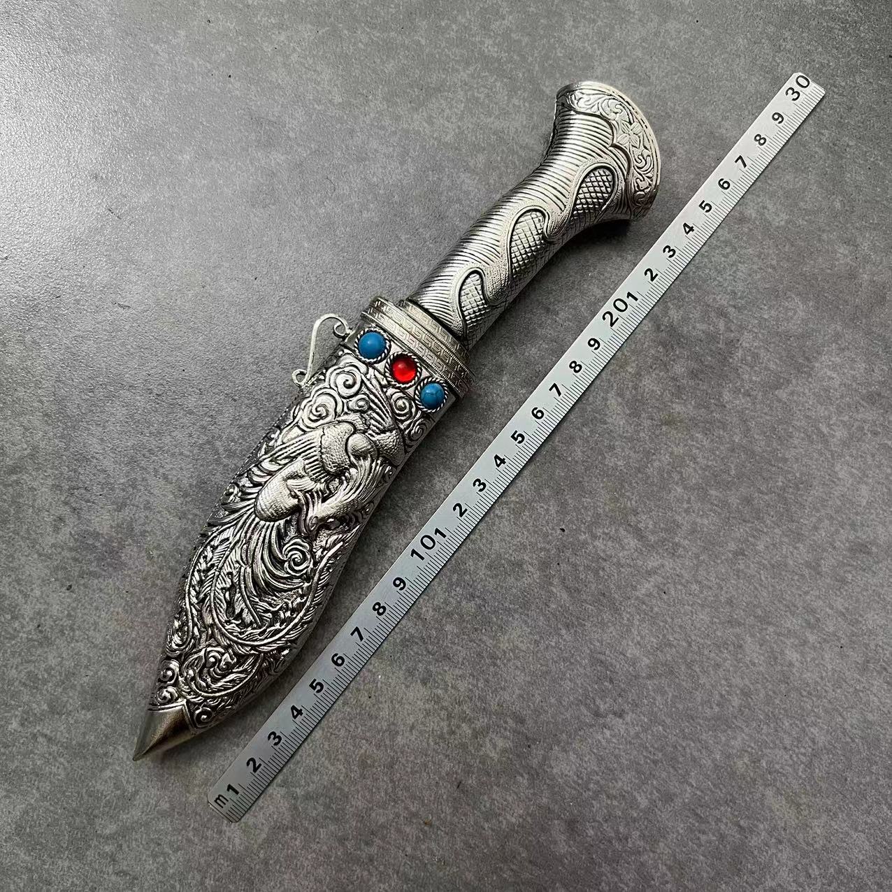 大弯龙凤吃肉瓜果把玩收藏刀精美手工家用一体锻打花纹手把肉小刀