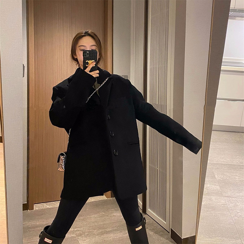 抗冻廓形返场80毛抗冻毛呢外套西装外套秋冬加厚宽松中长款大衣女