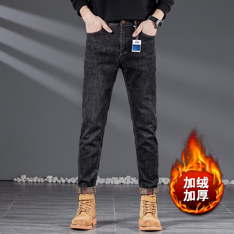 高品质秋冬新款牛仔裤男士长裤百搭潮流修身直筒休闲加厚加绒
