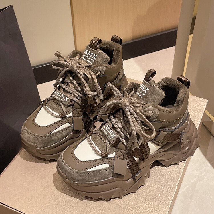 百搭真皮透气厚底老爹鞋女港风显瘦软底增高休闲鞋松糕底运动鞋女