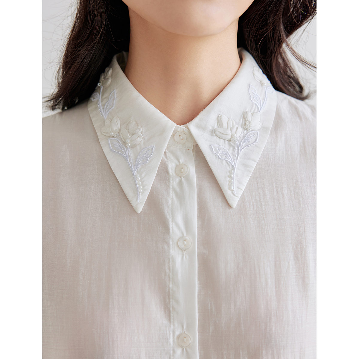 【商场同款】茵曼2024夏季新款女衬衫衬衣上衣短袖气质泡泡袖休闲