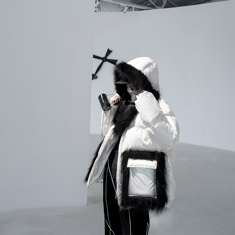 CHICSKY 原创热力感小众黑色棉服女冬季毛领显瘦长袖韩版时尚女款