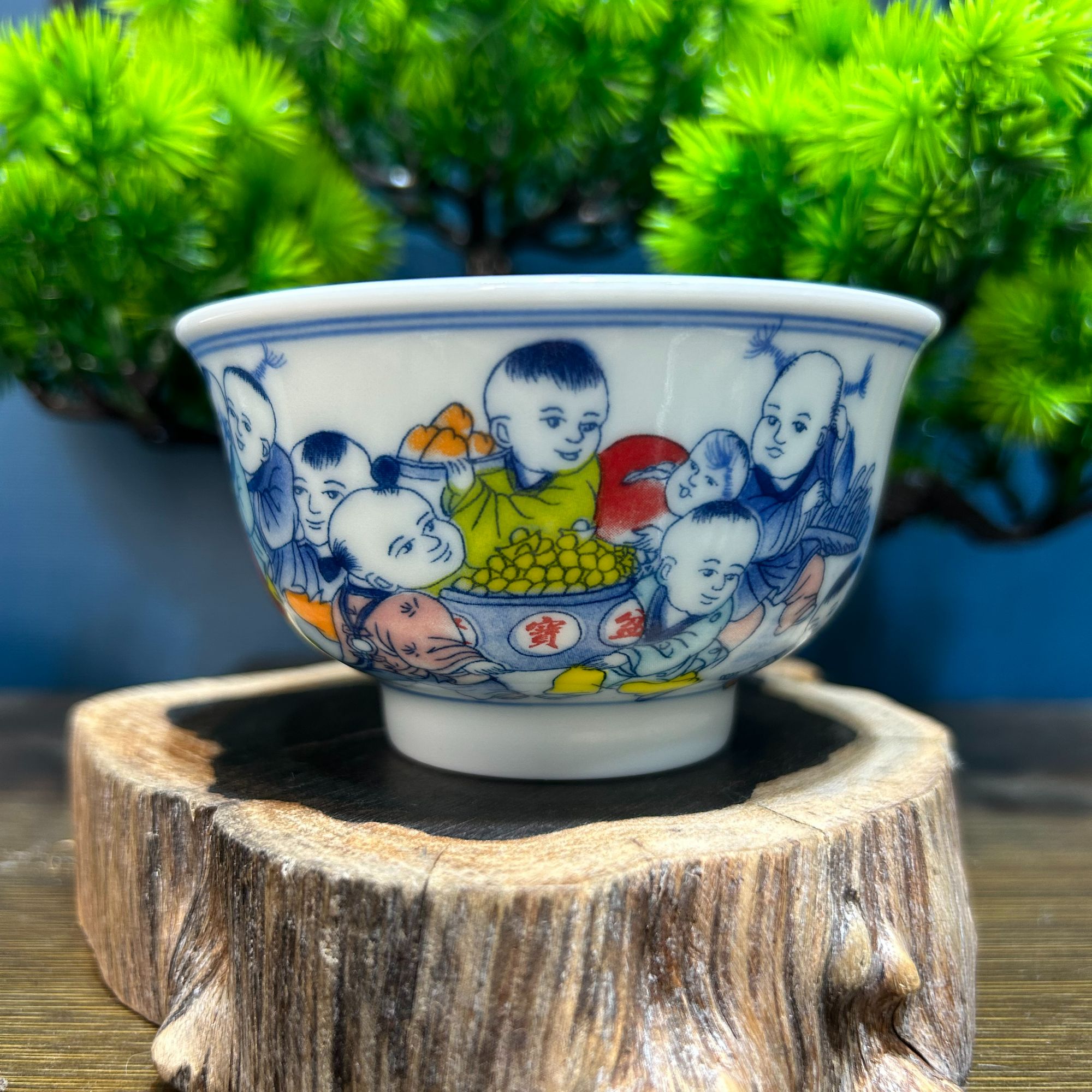 景德镇釉下彩童子小碗茶杯