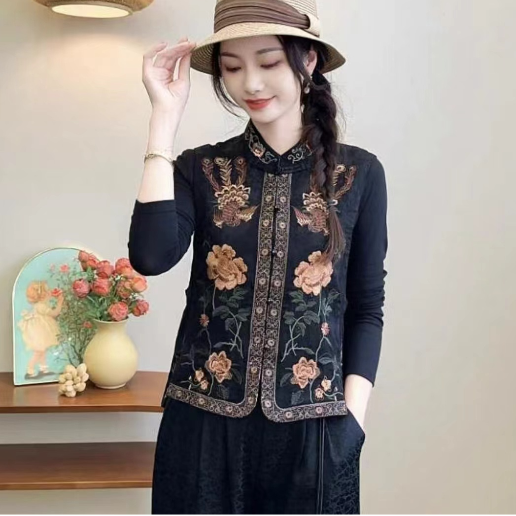 2024新中式立领提花重工刺绣【凤戏牡丹】气质时尚百搭优雅显瘦马夹