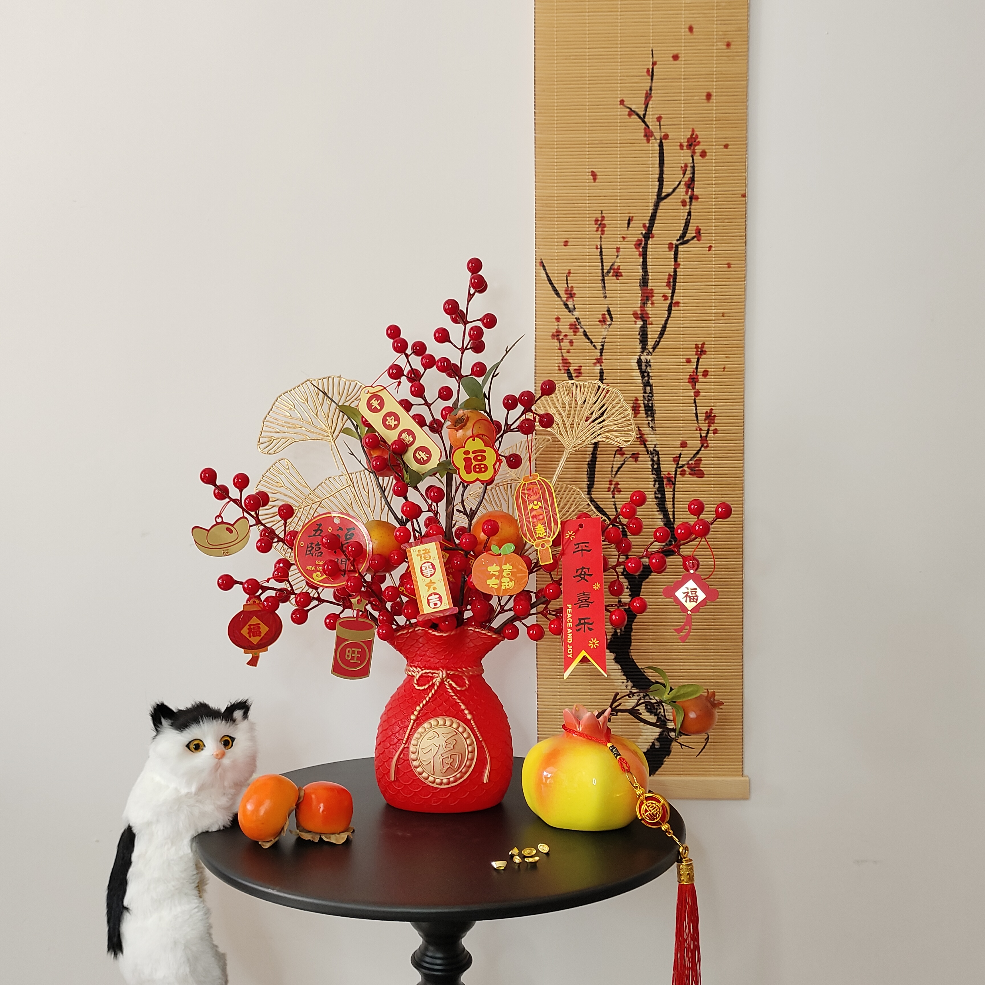 C42 2025新年发财果福桶摆件蛇年春节装饰品元旦新春场景布置挂件