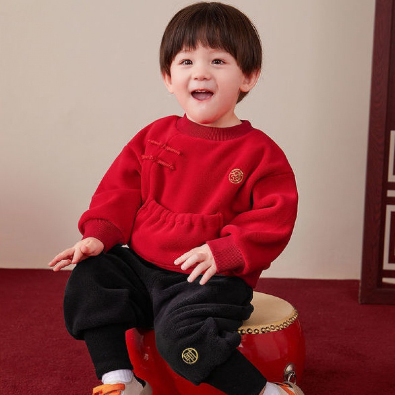 周岁礼服男童唐装新年套装儿童冬装服拜年服女宝宝风过年加绒