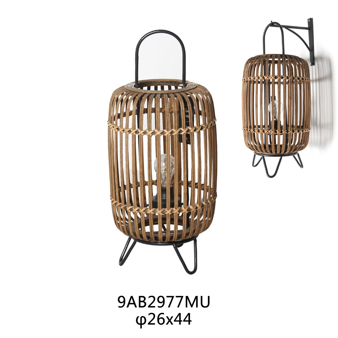 藤编手工灯笼含灯泡可挂墙可落地风灯