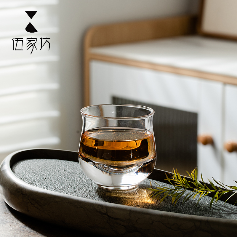 伍家坊水晶玻璃郁金香茶杯茶道透明杯子创意耐热手工水晶杯主人杯