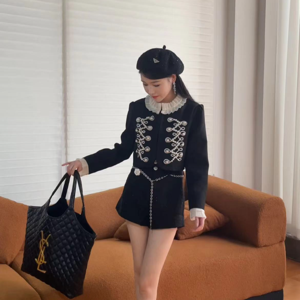 OCMY【品牌直营】新款富家千金小香风重工钉珠盘扣短外套Y24Q3788