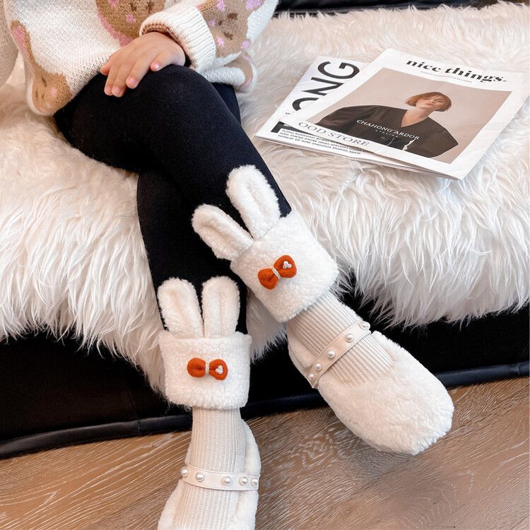 嘟嘟虎女童加绒打底裤一体绒裤子宝宝绒裤子儿童舒适黑色加厚灰色