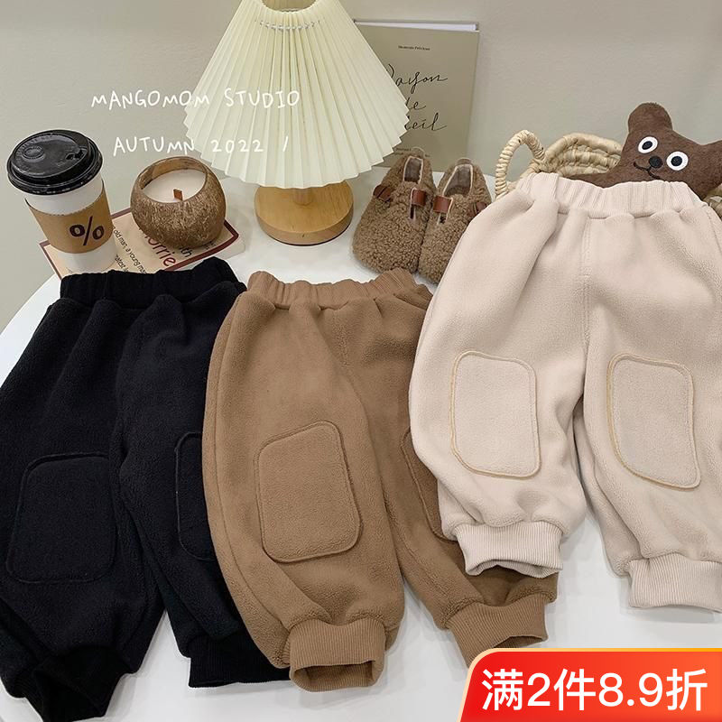 婴儿衣服瑶粒绒长裤子2023春秋儿童男童女宝宝外穿小童休闲裤加厚