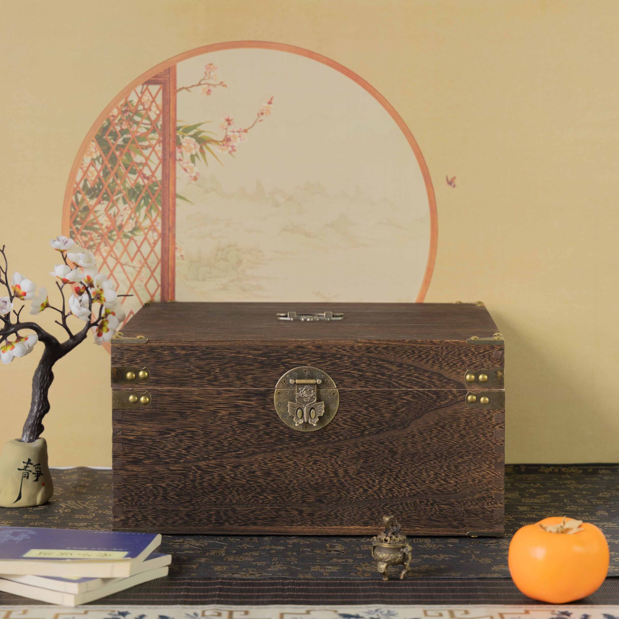 实木复古杂物收纳盒带锁古典中式木制木盒子5032