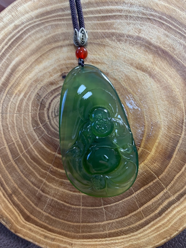 岫玉深绿色大肚佛