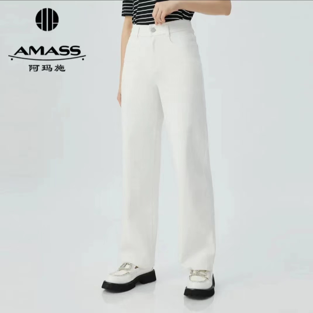 AMASS/阿玛施宽松穿搭百搭时尚松紧腰香蕉高腰直筒牛仔裤5100588