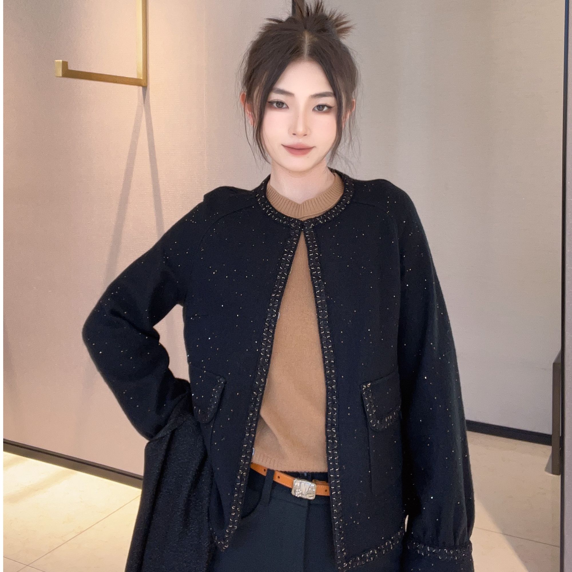 AMASS/阿玛施新款百搭圆领小香风花呢外套5400312-4239411