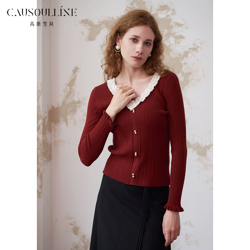 高斯雪岚【不要上架】气质百搭款V领休闲针织衫上衣女24413123