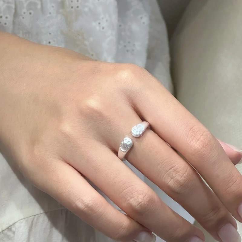 足银戒指 顺庆银楼悦萌戒指999足银女猫爪简约时尚百搭银戒指小众