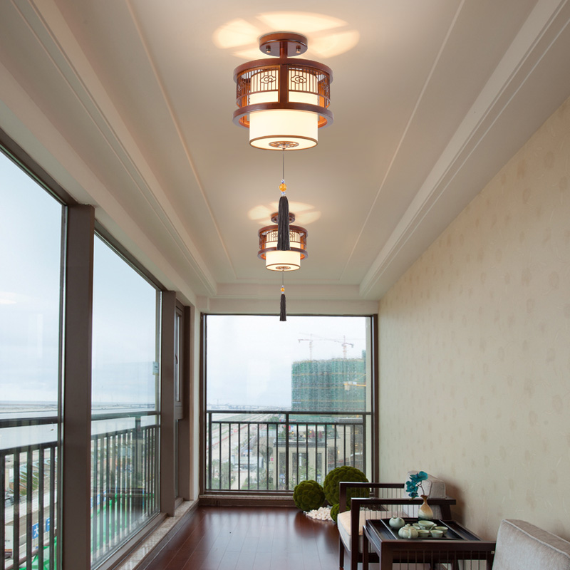 新中式实木过道走廊仿古阳台入户中国风书房吸吊灯