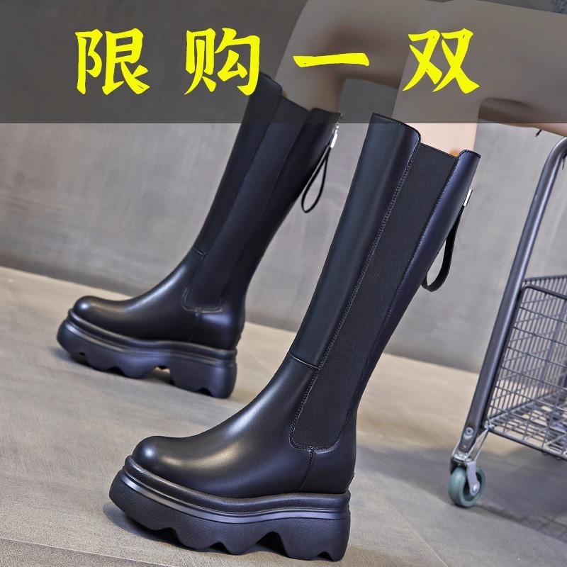 红蜻蜓牌增高9cm不过膝长靴女加绒2023秋冬女鞋新款百搭厚底骑