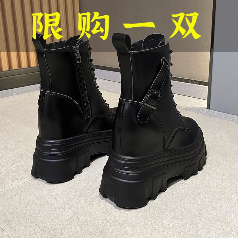 红蜻蜓牌10cm内增高马丁靴女2023秋冬新款百搭厚底烟筒靴高跟显
