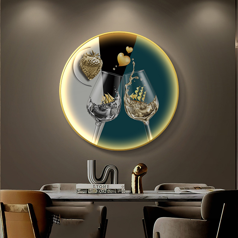 【高质】圆形装饰画现代简约时尚酒杯餐厅装饰画玄关茶室背景墙挂画