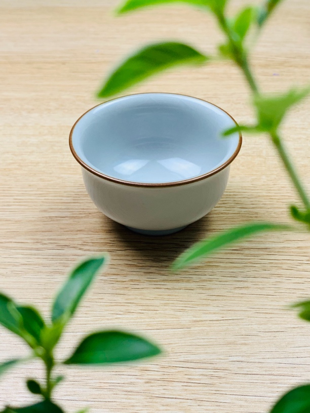 景德镇纯手工月白釉汝窑炉式杯日式品茗杯冰裂纹茶杯茶具陶瓷杯