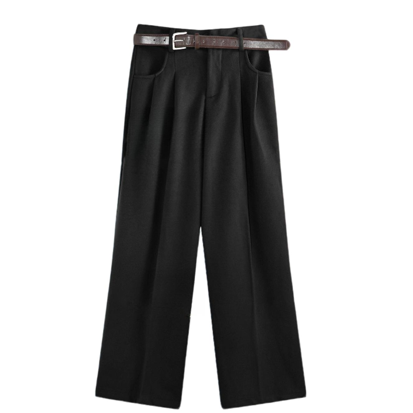 【送腰带】9949#毛呢阔腿裤女秋冬新款加厚垂感高腰窄版西装直筒裤