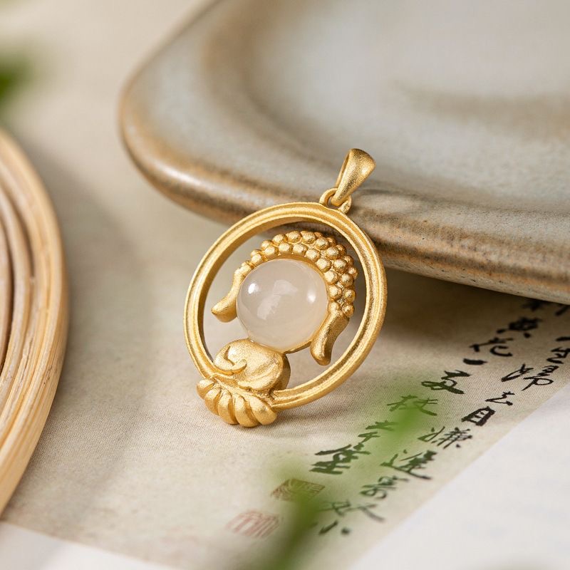 和田玉挂坠吊坠气质轻奢时尚女士复古古法镶嵌