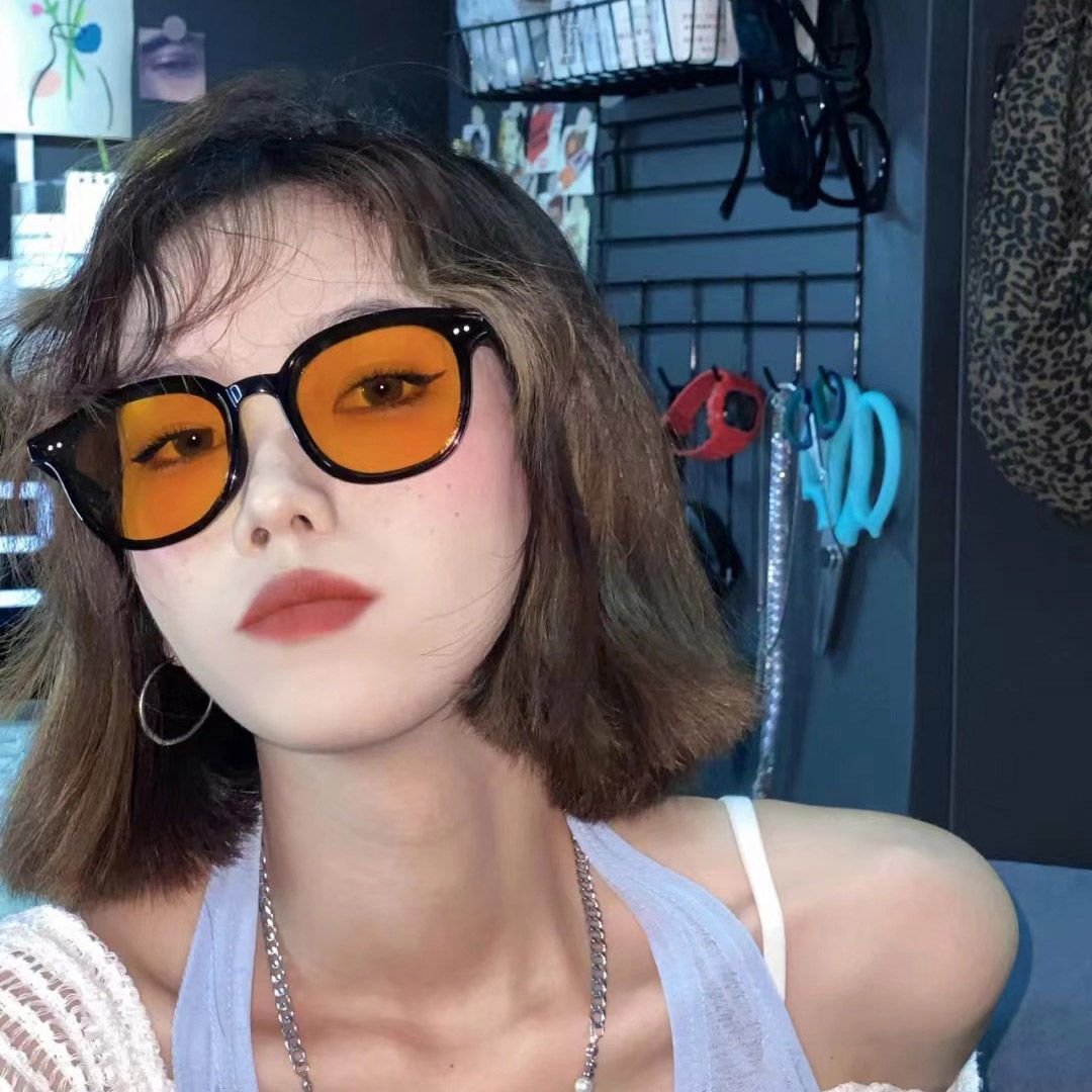 墨镜女2022新款潮夏季海边防晒网红茶黄色太阳眼镜男圆脸小脸小框