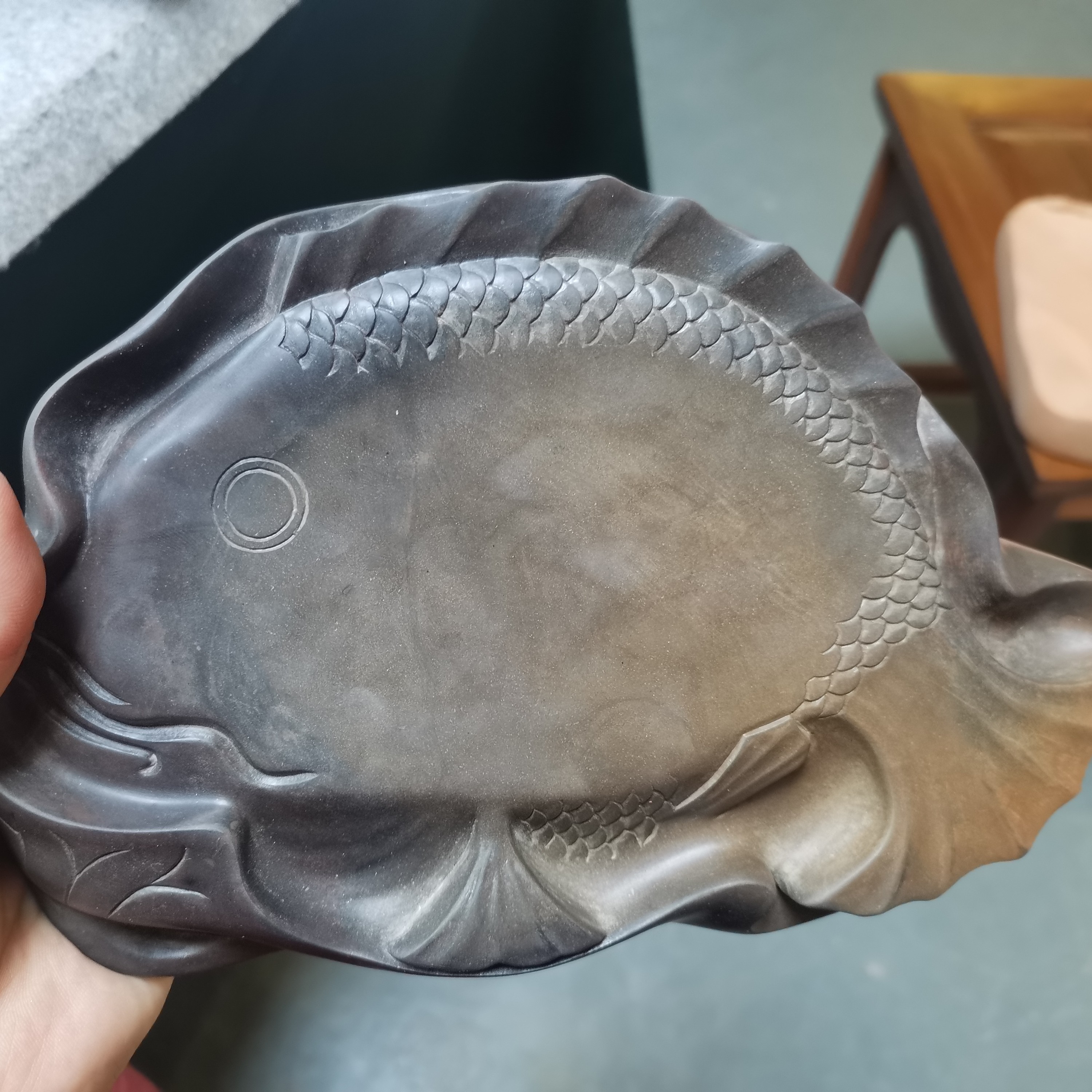 绛州裴氏仿古砚 明荷鱼砚  澄泥砚裴氏澄泥砚  文房四宝