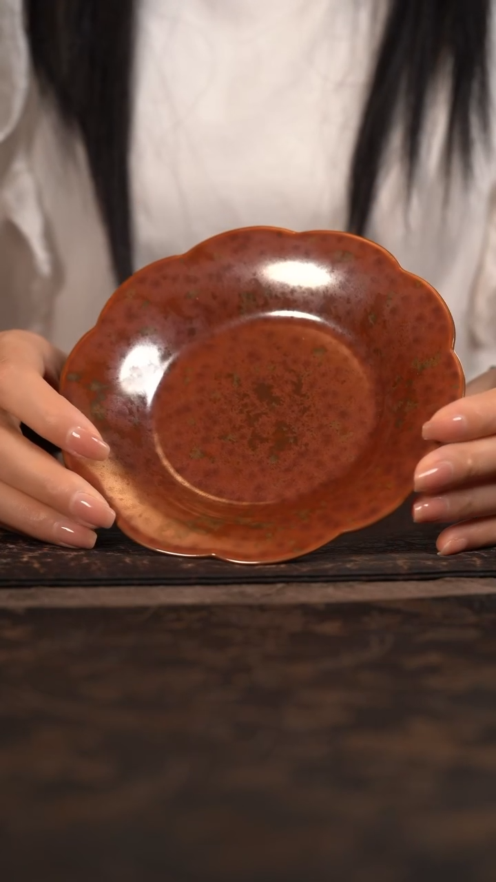 【闪购商品】杯聚澜堂红金花釉葵口壶承