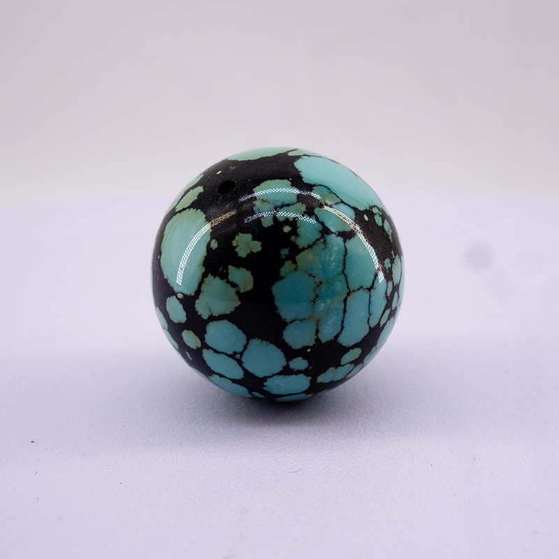 湖北竹山县纯天然原矿绿松石单珠网花圆珠单颗顶珠真品100%保真