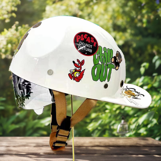 四季个性时尚电动车A类棒球帽鸭舌复古复古巡航头盔