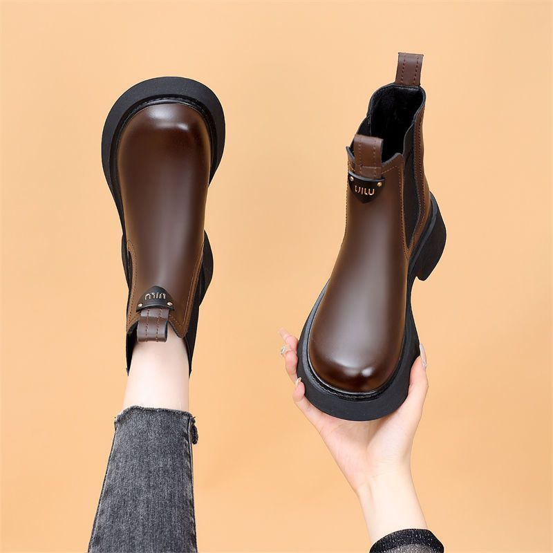 套脚马丁靴女款2024新款春秋英伦风单靴烟筒靴女爆款厚底短靴加绒