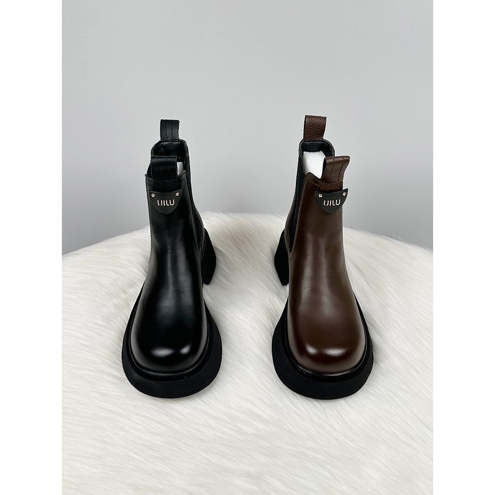 2024秋冬季新款软底烟筒靴厚底马丁靴女英伦风百搭显瘦短靴一脚蹬