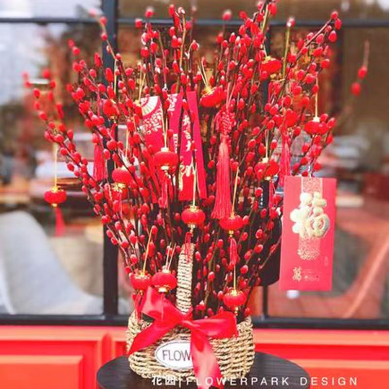 银柳元宵花真花鲜枝水培植物红色银柳年宵花卉福桶客厅室内装饰