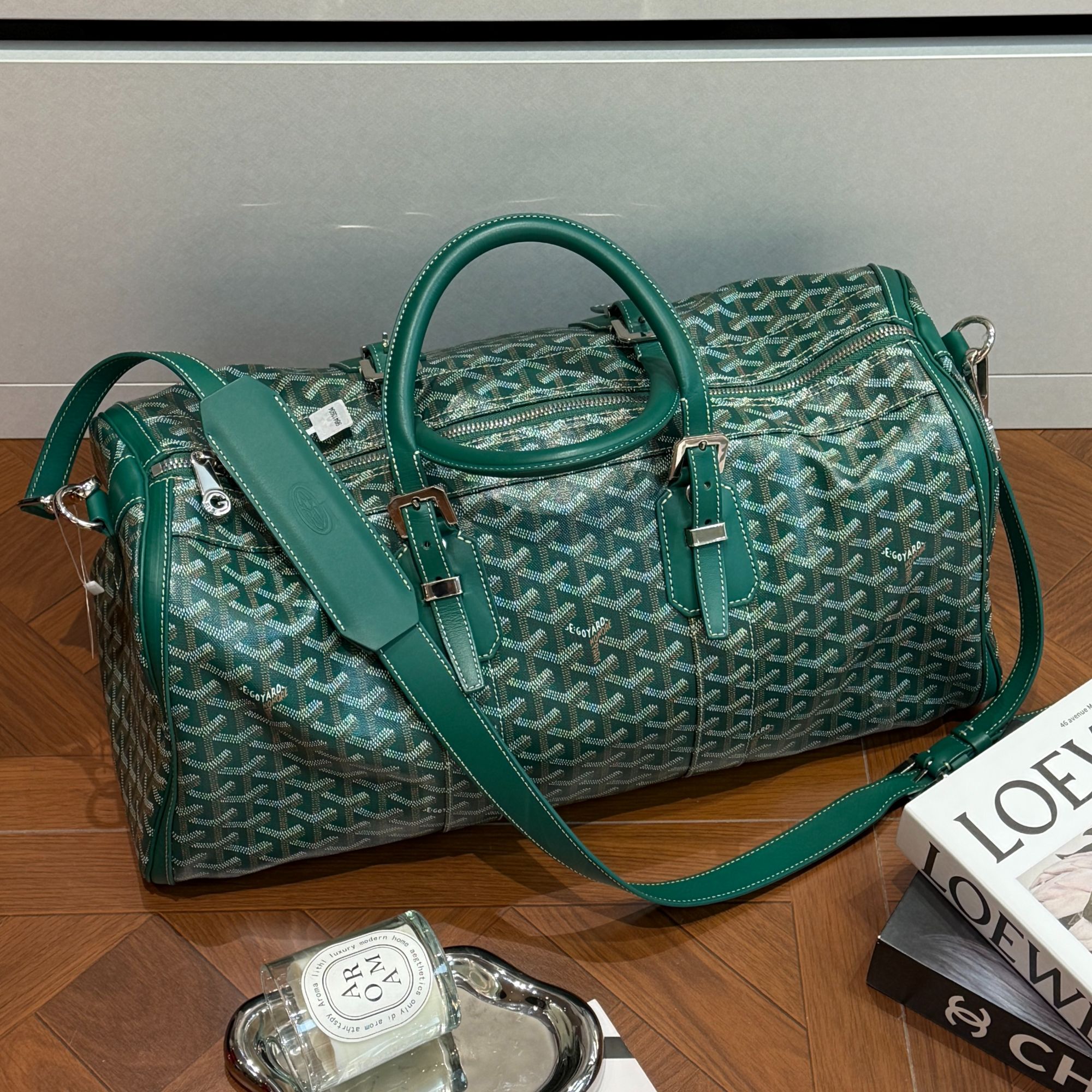 99新 Gaoy/戈雅 Boston45 绿色 Y字老花  旅行包 手提包斜挎包