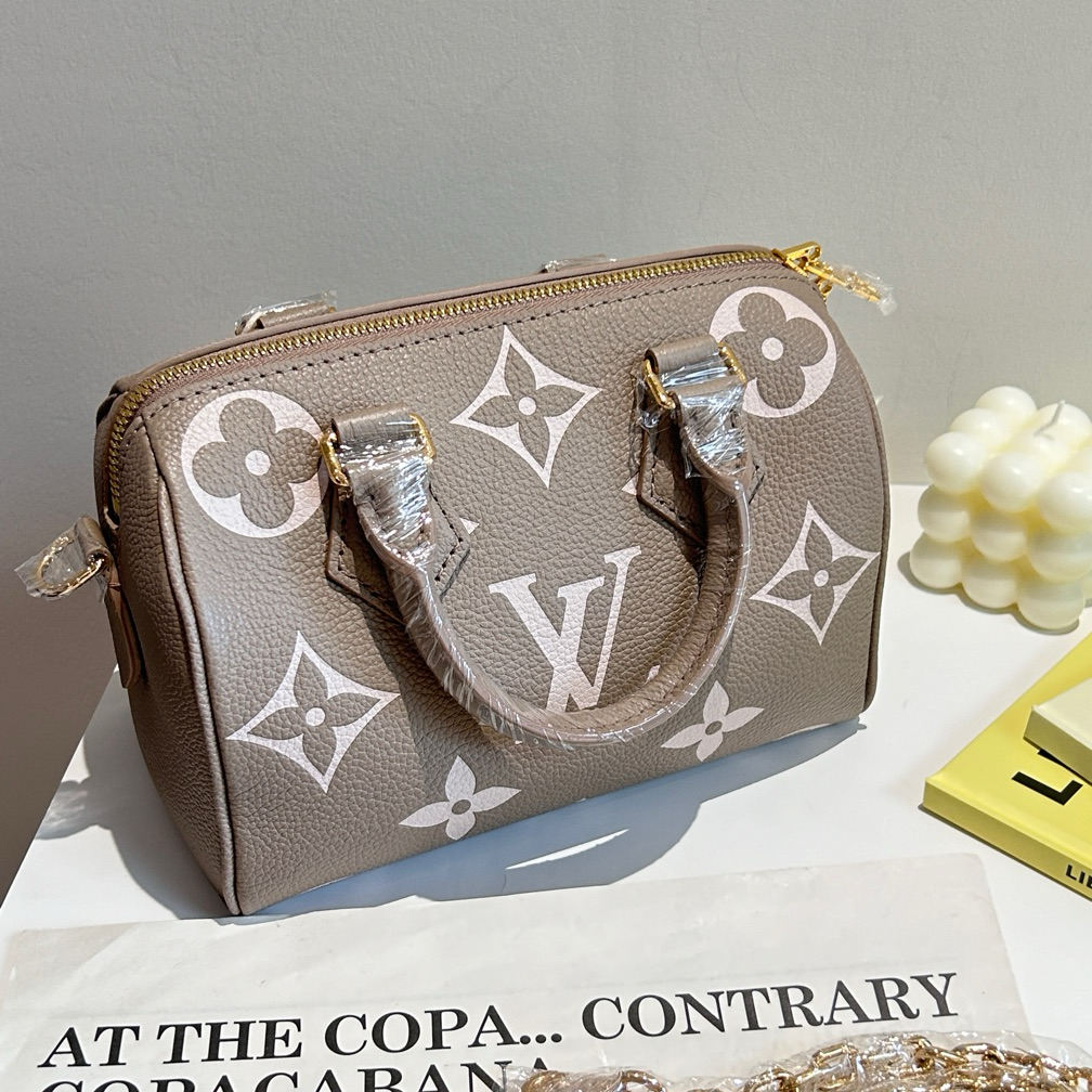 全新未使用 LouisVuitton/路易威登 speedy20大象灰全皮老花手提