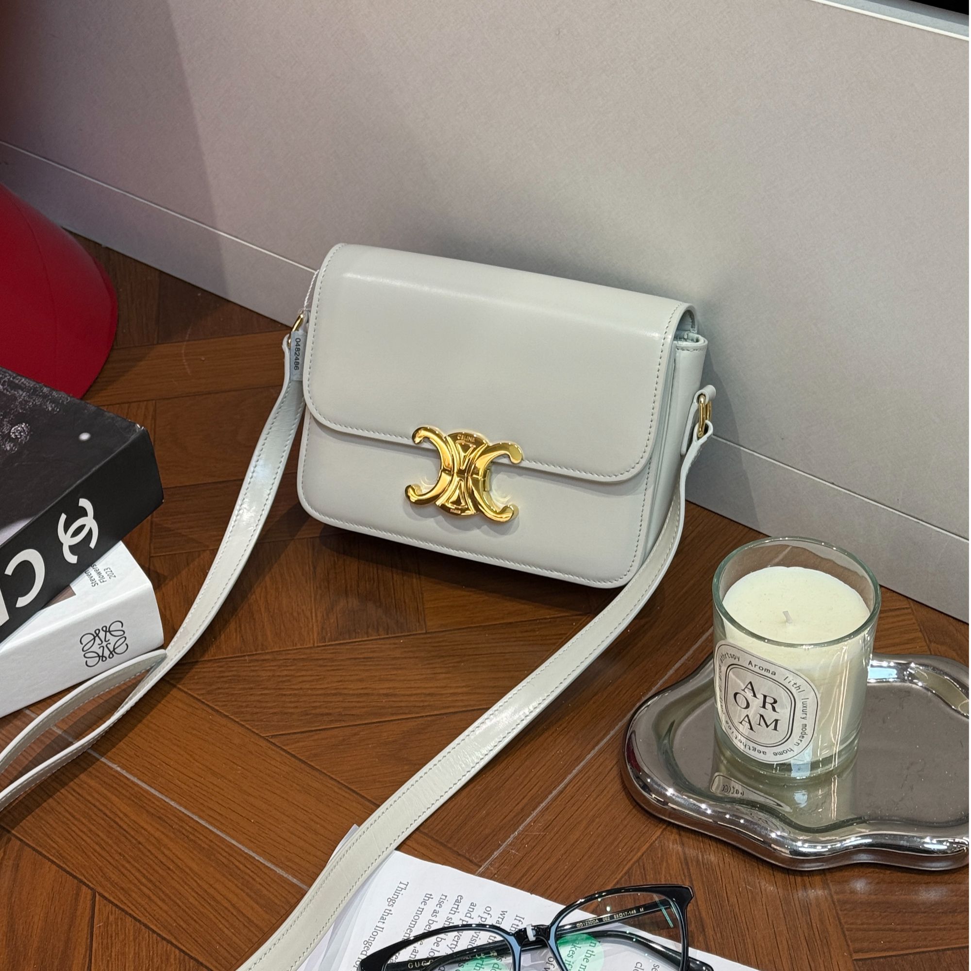 99新 Celine/思琳 99新 凯旋门box teen豆腐包 白金 牛皮 单肩包