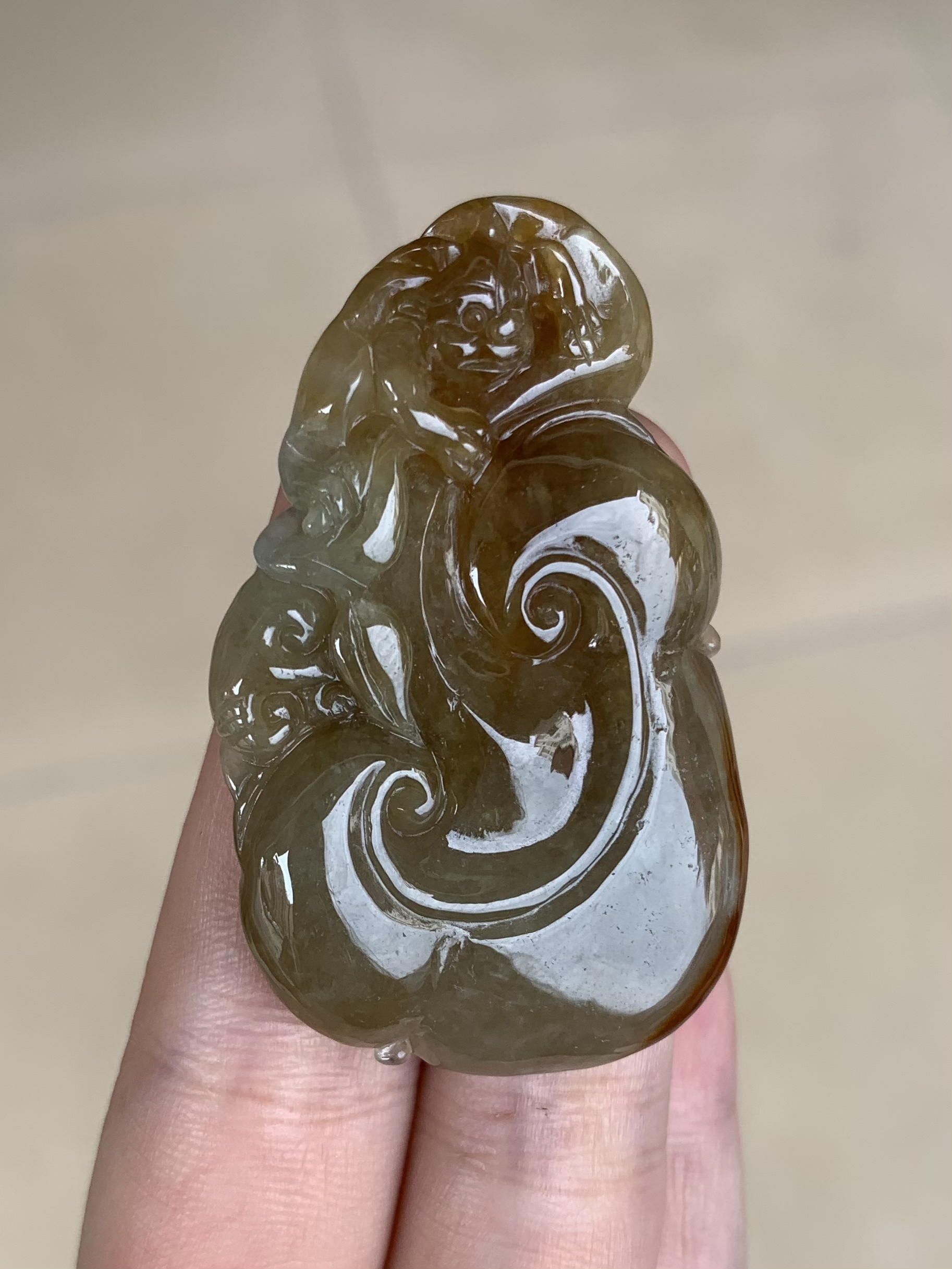 自然光天然缅甸翡翠如意成品（尺寸：47*29*5）