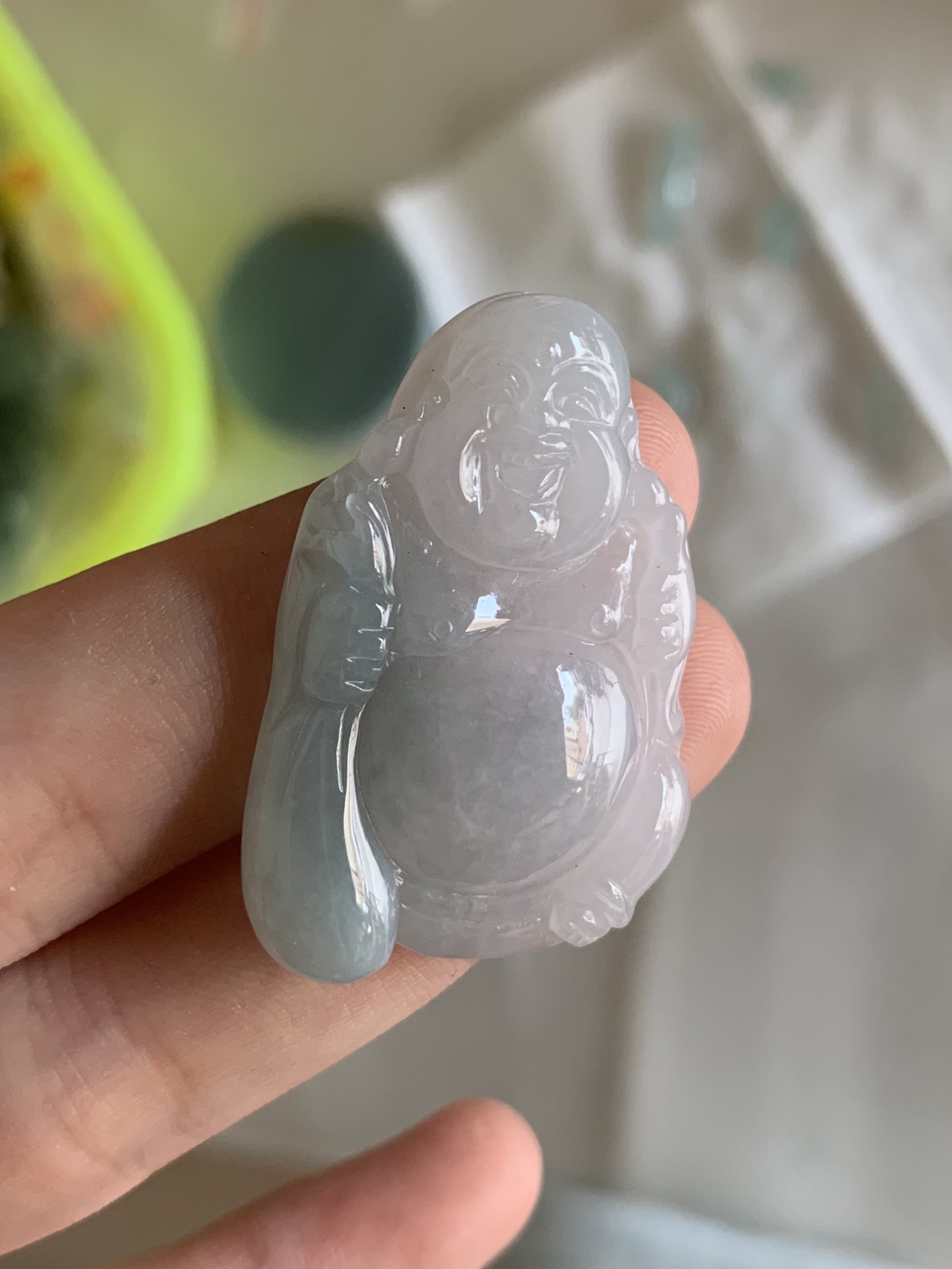 自然光天然缅甸翡翠布袋佛成品（尺寸：36*25*5.8）