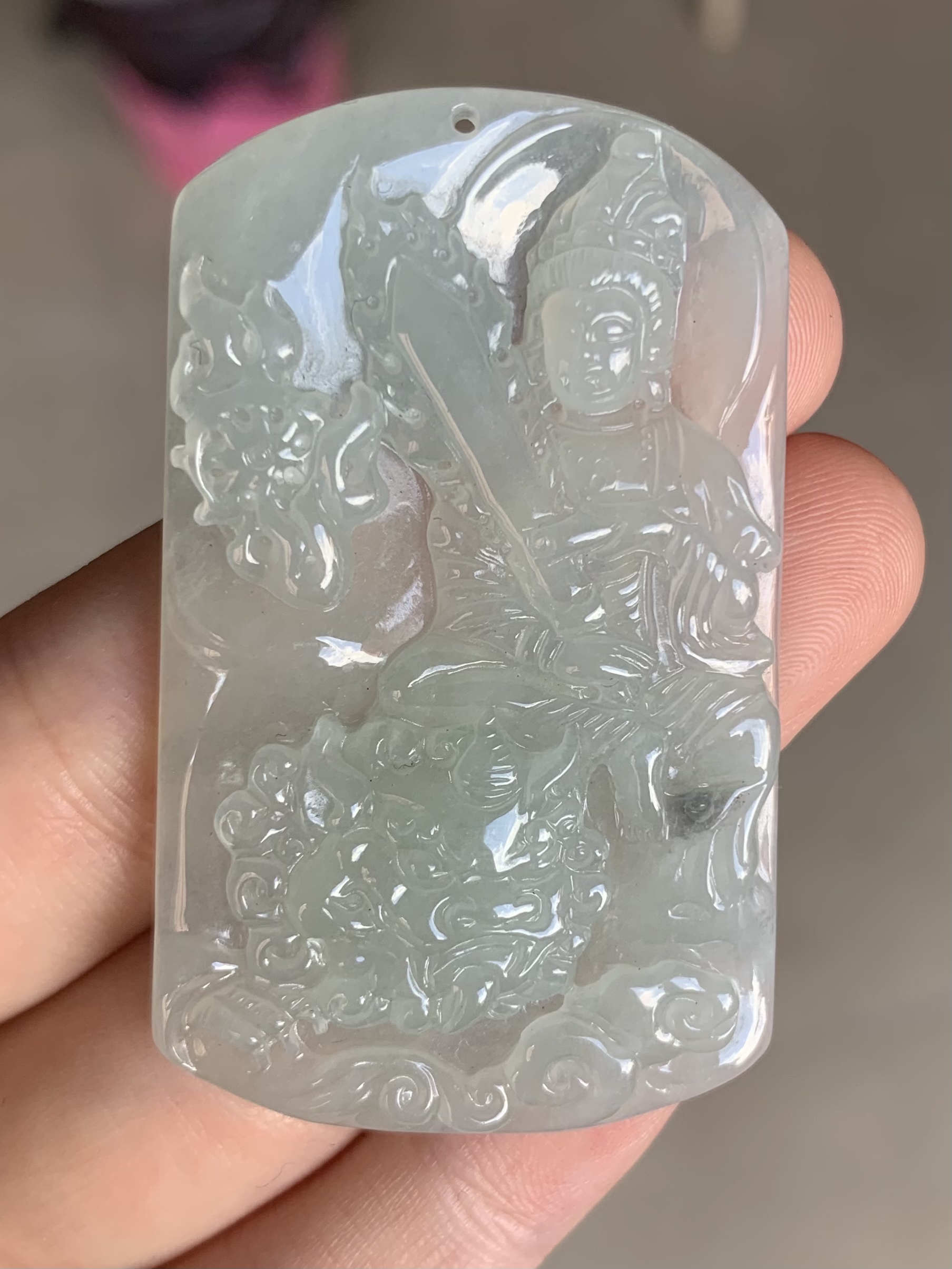 自然光天然缅甸翡翠文殊菩萨成品（尺寸：52.7*32*5.7）