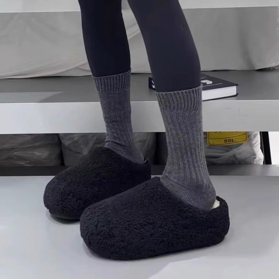 2025秋冬新款羊羔毛厚底轻便软底增高包头半拖鞋女外穿勃肯毛毛鞋