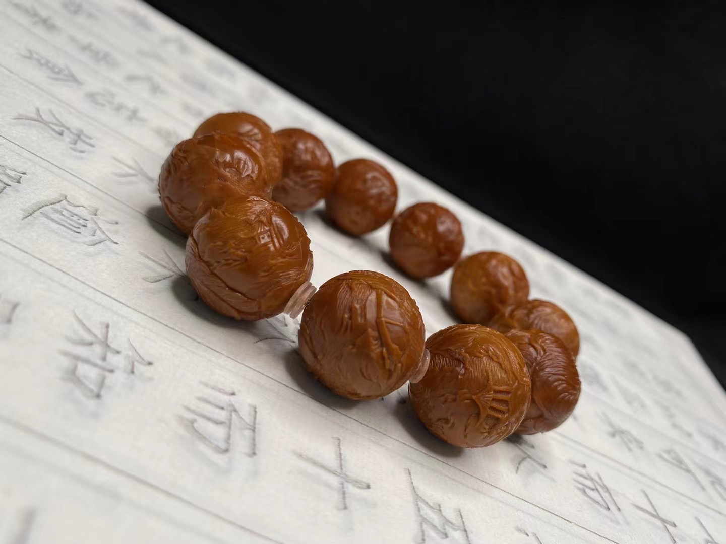 正圆虎啸山林 尺寸2.0*2.0竹明堂橄榄核雕纯手工雕刻手串